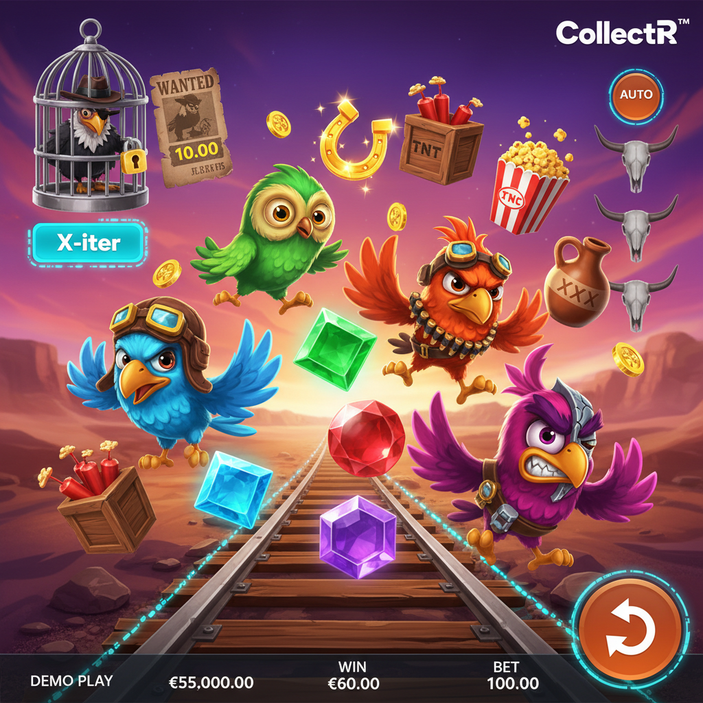 Pirots 3 speläventyr med vilda väst-tema och fåglar som samlar ädelstenar