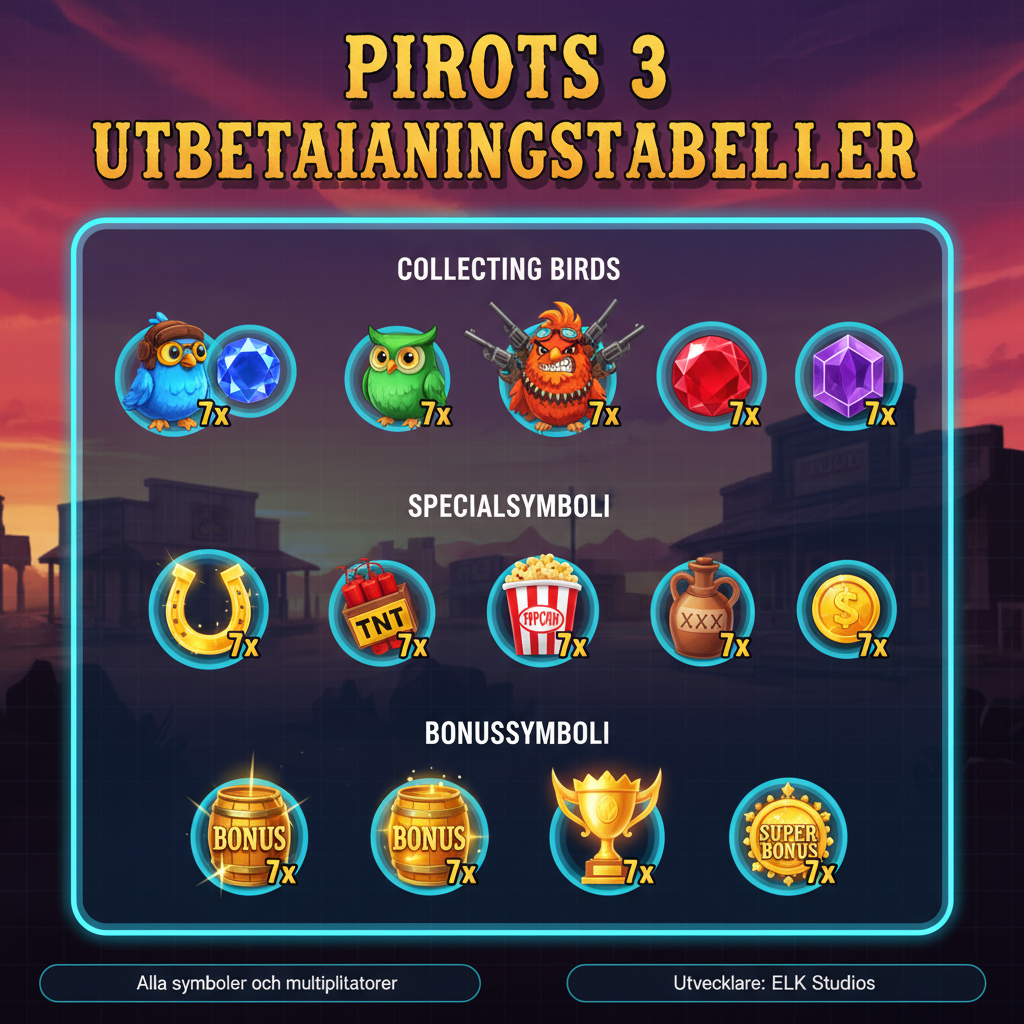 Pirots 3 paytable - alla symboler och multiplikatorer