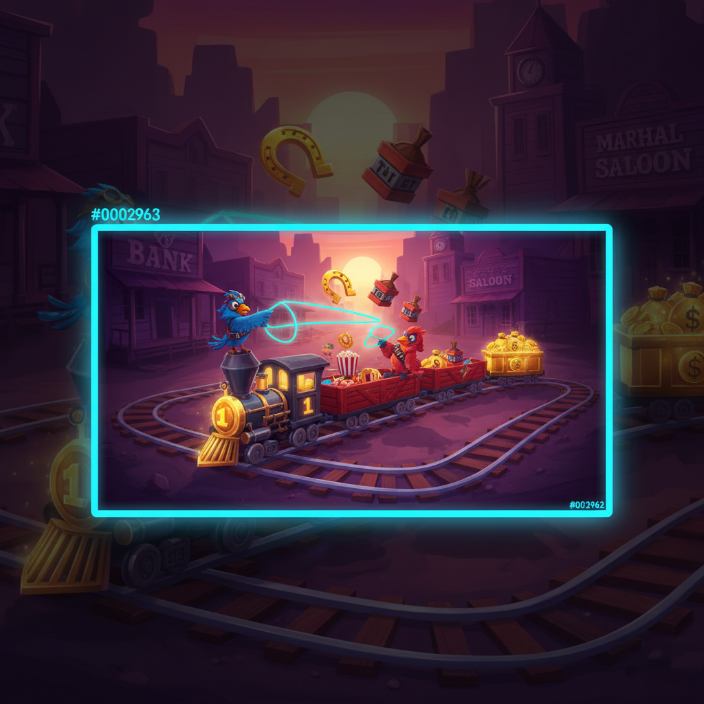 Pirots 3 Train Heist där fåglar hoppar på tåget och reser över spelplanen för att samla funktionssymboler